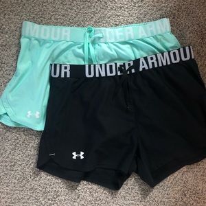 Two Pairs! Mint and Black Under Armour shorts, M